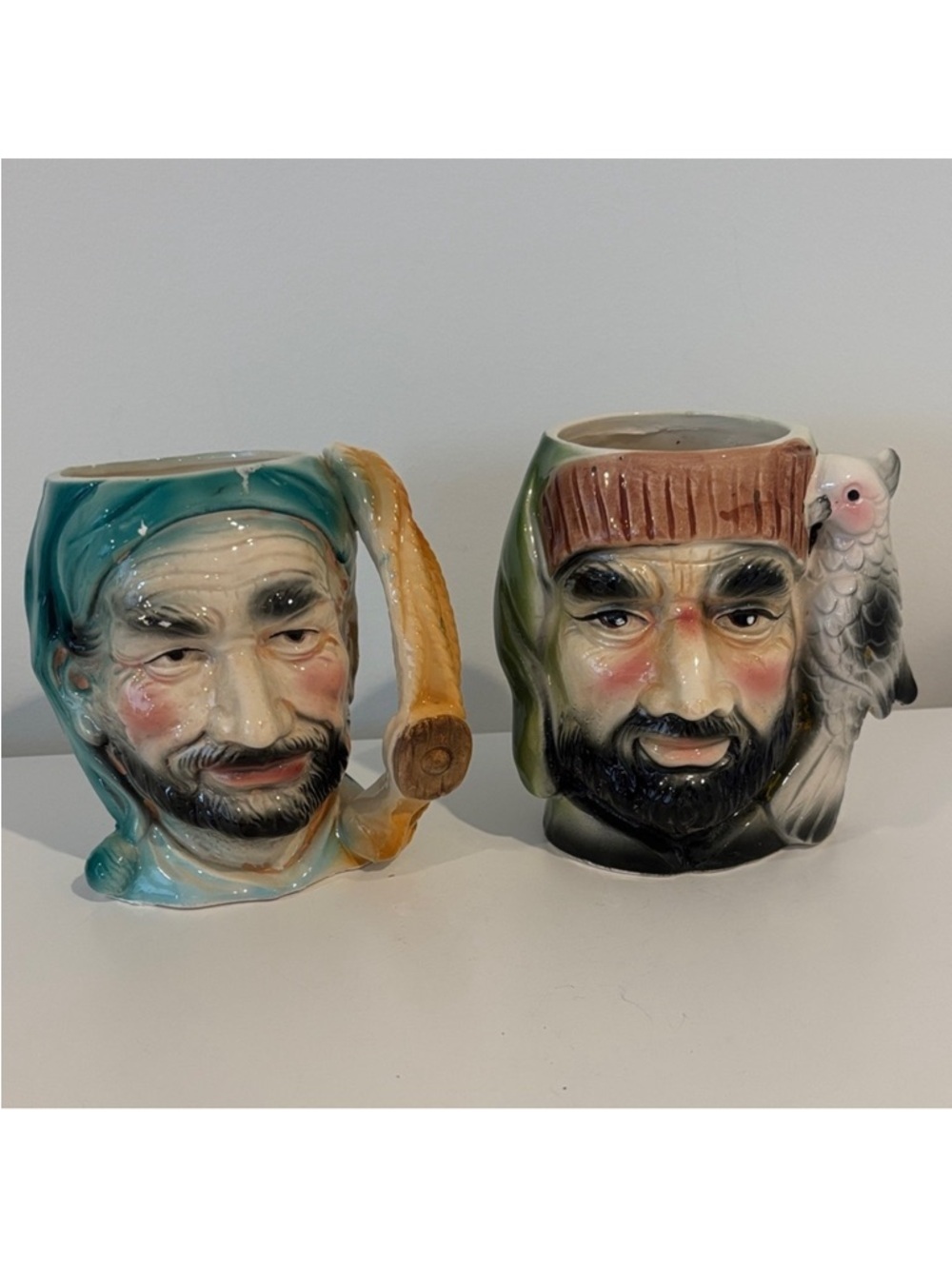 Vintage Pirate mid century mugs plant holders SET OF TWO made in Japan holder